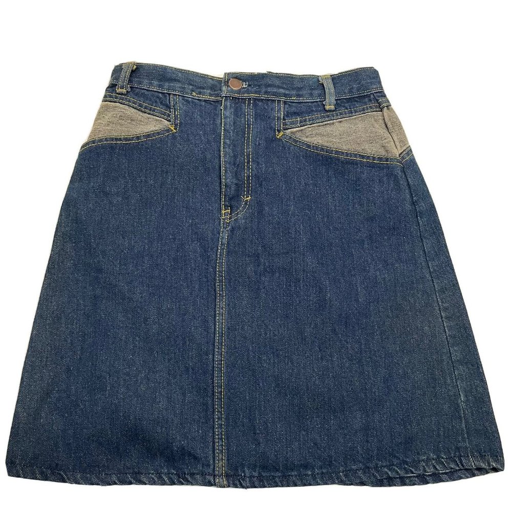 Vtg action west woman’s sz 26” patchwork denim knee length skirt 80s  high waist